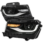 2014-2015 Chevrolet Camaro 5th Gen LED Strip D2H Xenon Projector Headlights w/ Sequential Turn Signal Lights (Black Housing / Clear Lens)