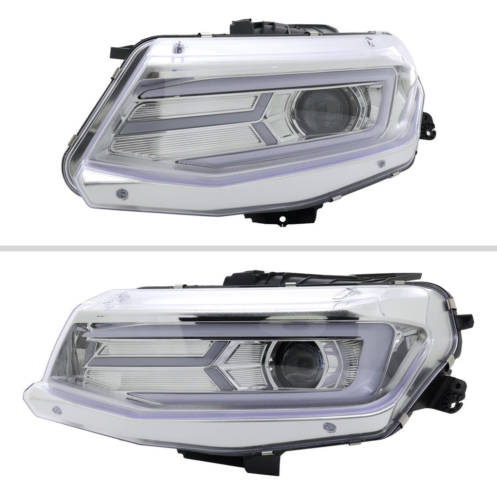 2016-2018 Chevrolet Camaro 6th Gen LED Strip Projector Headlights w/ Sequential Turn Signal Lights (Chrome Housing / Clear Lens)