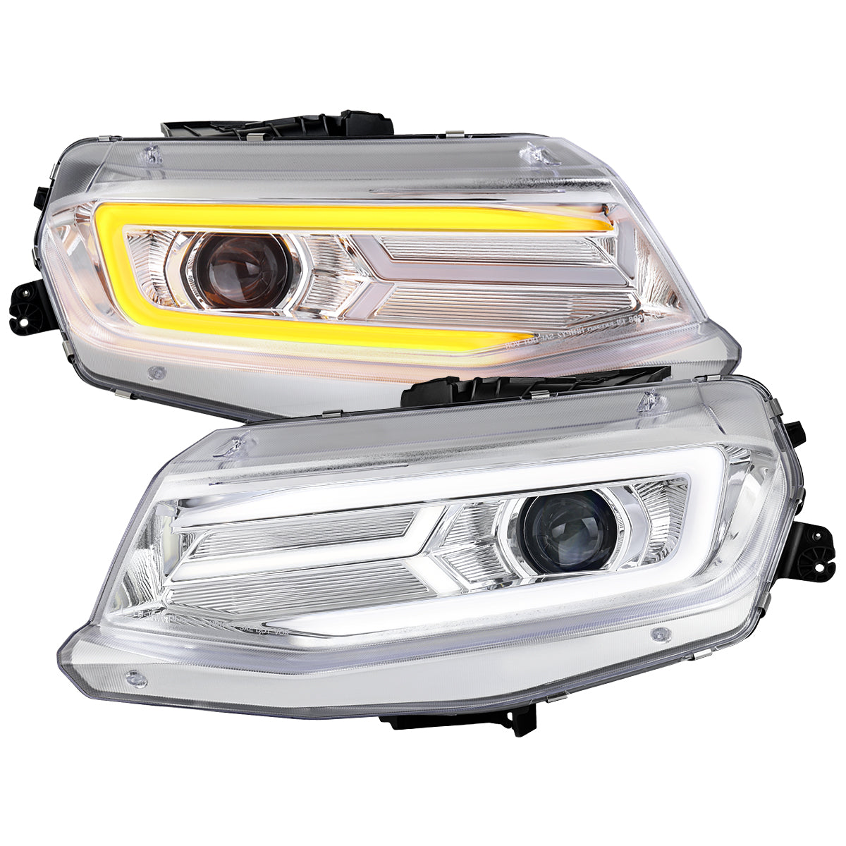 2016-2018 Chevrolet Camaro 6th Gen LED Strip Projector Headlights w/ Sequential Turn Signal Lights (Chrome Housing / Clear Lens)