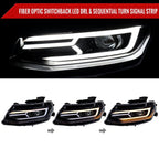 2016-2018 Chevrolet Camaro 6th Gen LED Strip Projector Headlights w/ Sequential Turn Signal Lights (Glossy Black Housing / Clear Lens)