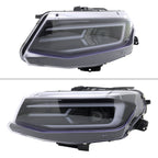 2016-2018 Chevrolet Camaro 6th Gen LED Strip Projector Headlights w/ Sequential Turn Signal Lights (Glossy Black Housing / Clear Lens)