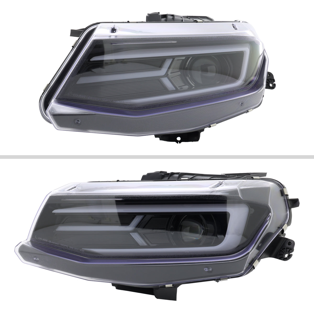 2016-2018 Chevrolet Camaro 6th Gen LED Strip Projector Headlights w/ Sequential Turn Signal Lights (Glossy Black Housing / Clear Lens)