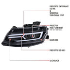 2016-2018 Chevrolet Camaro 6th Gen LED Strip Projector Headlights w/ Sequential Turn Signal Lights (Glossy Black Housing / Clear Lens)