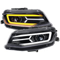 2016-2018 Chevrolet Camaro 6th Gen LED Strip Projector Headlights w/ Sequential Turn Signal Lights (Glossy Black Housing / Clear Lens)