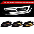 2016-2018 Chevrolet Camaro 6th Gen LED Strip Projector Headlights w/ Sequential Turn Signal Lights (Chrome Housing / Smoked Lens)