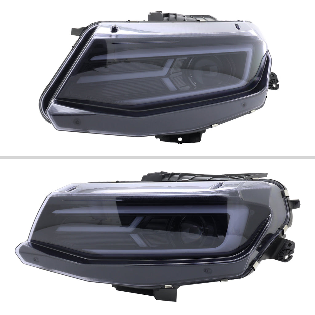 2016-2018 Chevrolet Camaro 6th Gen LED Strip Projector Headlights w/ Sequential Turn Signal Lights (Chrome Housing / Smoked Lens)