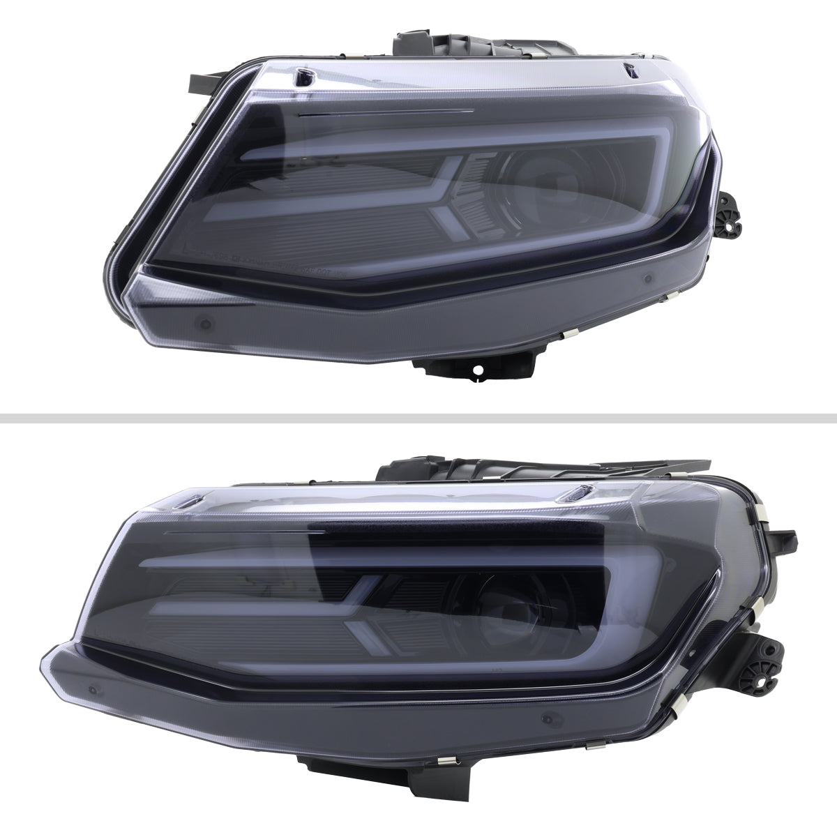 2016-2018 Chevrolet Camaro 6th Gen LED Strip Projector Headlights w/ Sequential Turn Signal Lights (Chrome Housing / Smoked Lens)