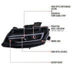 2016-2018 Chevrolet Camaro 6th Gen LED Strip Projector Headlights w/ Sequential Turn Signal Lights (Chrome Housing / Smoked Lens)