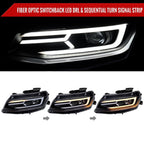 2016-2018 Chevrolet Camaro 6th Gen LED Strip Projector Headlights w/ Sequential Turn Signal Lights (Matte Black Housing / Clear Lens)