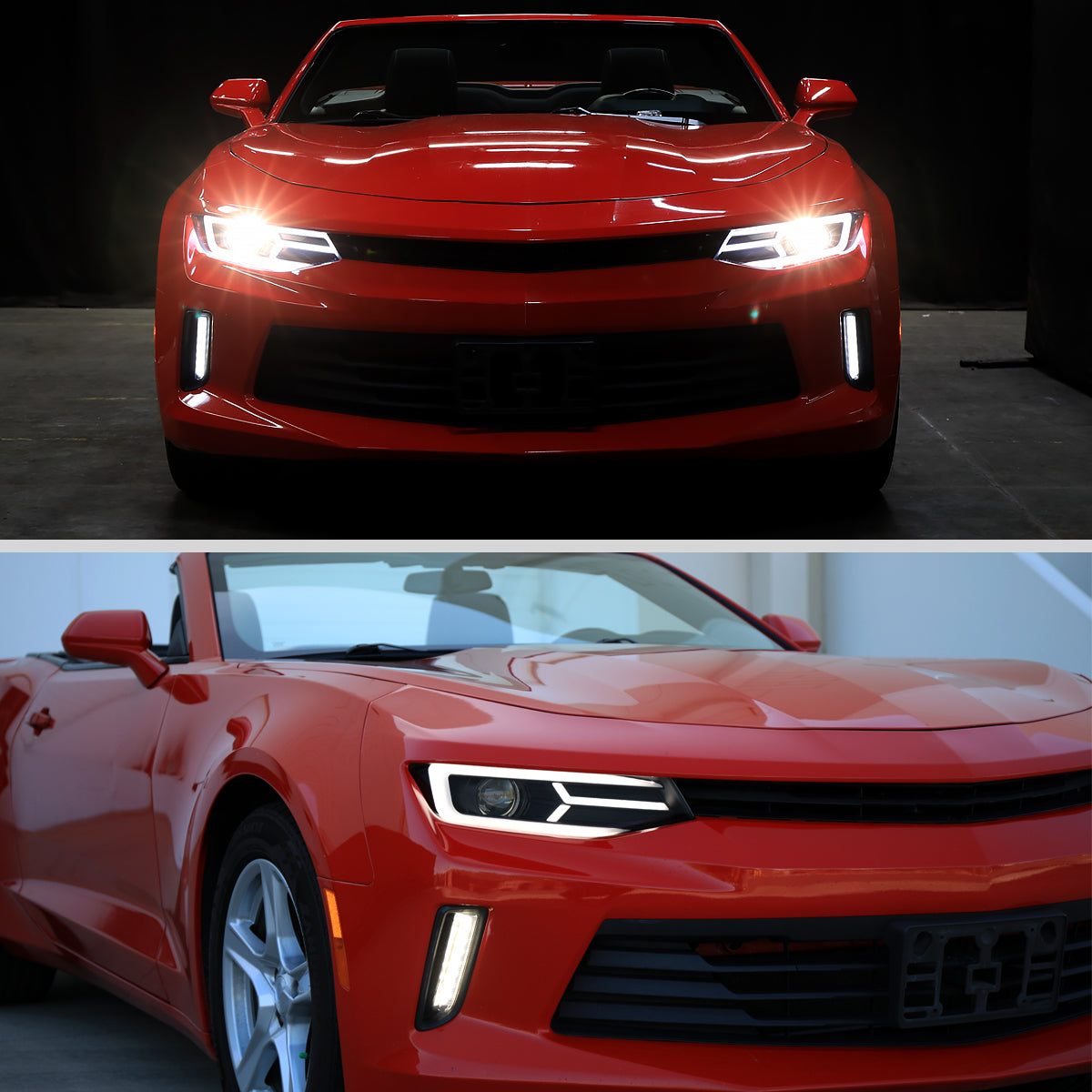 2016-2018 Chevrolet Camaro 6th Gen LED Strip Projector Headlights w/ Sequential Turn Signal Lights (Matte Black Housing / Clear Lens)
