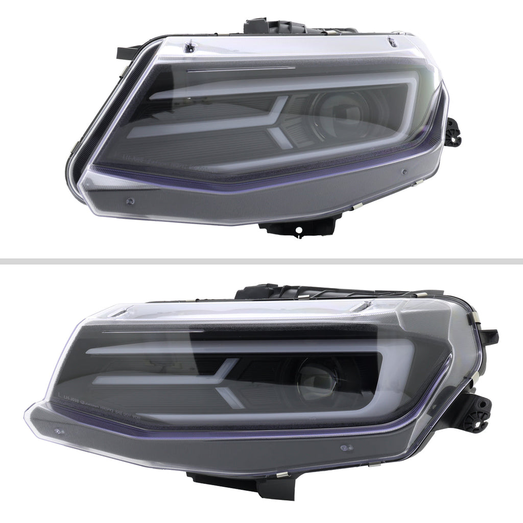 2016-2018 Chevrolet Camaro 6th Gen LED Strip Projector Headlights w/ Sequential Turn Signal Lights (Matte Black Housing / Clear Lens)
