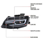 2016-2018 Chevrolet Camaro 6th Gen LED Strip Projector Headlights w/ Sequential Turn Signal Lights (Matte Black Housing / Clear Lens)