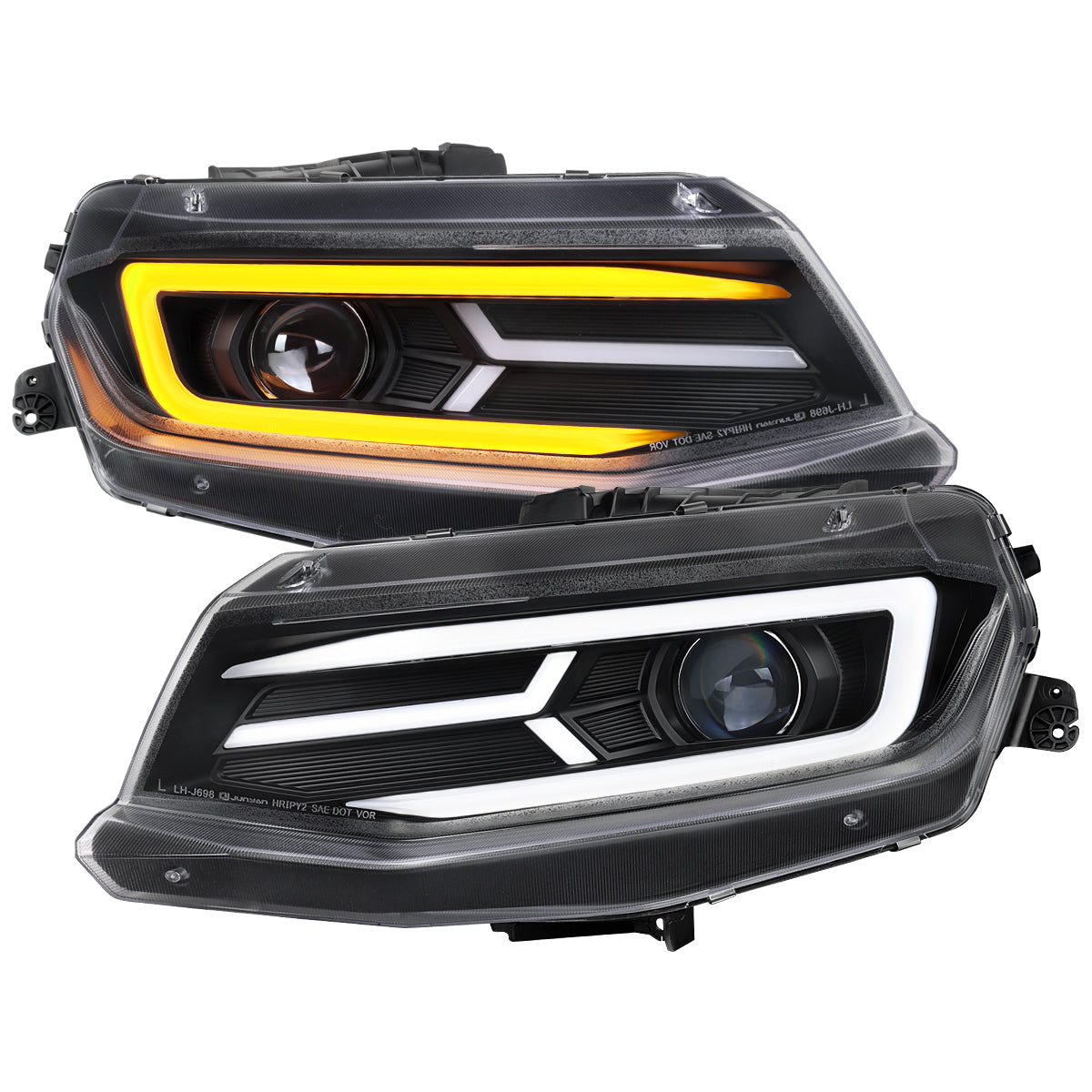 2016-2018 Chevrolet Camaro 6th Gen LED Strip Projector Headlights w/ Sequential Turn Signal Lights (Matte Black Housing / Clear Lens)