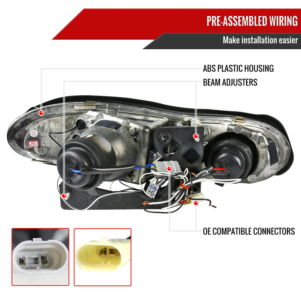 1998-2002 Chevrolet Camaro 4th Gen Dual Halo Projector Headlights (Glossy Black Housing / Smoked Lens)