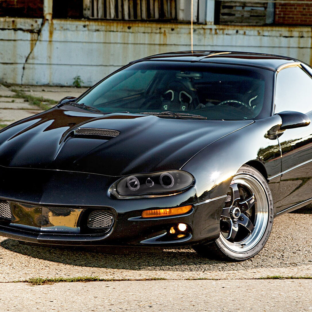 1998-2002 Chevrolet Camaro 4th Gen Dual Halo Projector Headlights (Glossy Black Housing / Smoked Lens)