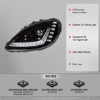 2005-2013 Chevrolet Corvette C6 Projector Headlights w/ Sequential LED Turn Signal and Park Lights with Startup Animation (Black Housing / Clear Lens)