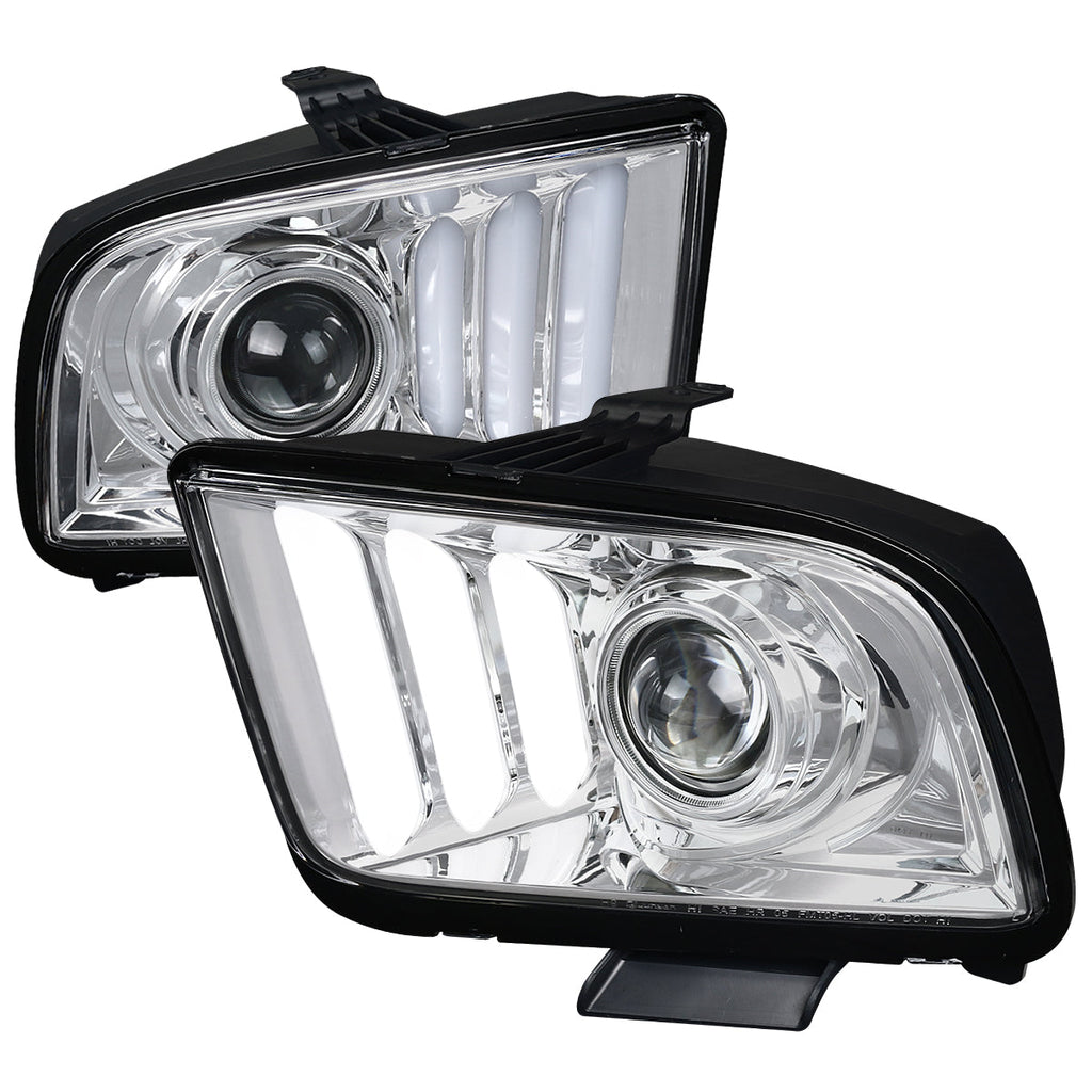 2005-2009 Ford Mustang S197 LED Bar Projector Headlights (Chrome Housing / Clear Lens)