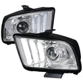 2005-2009 Ford Mustang S197 LED Bar Projector Headlights (Chrome Housing / Clear Lens)