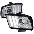 2005-2009 Ford Mustang S197 LED Bar Projector Headlights (Chrome Housing / Clear Lens)