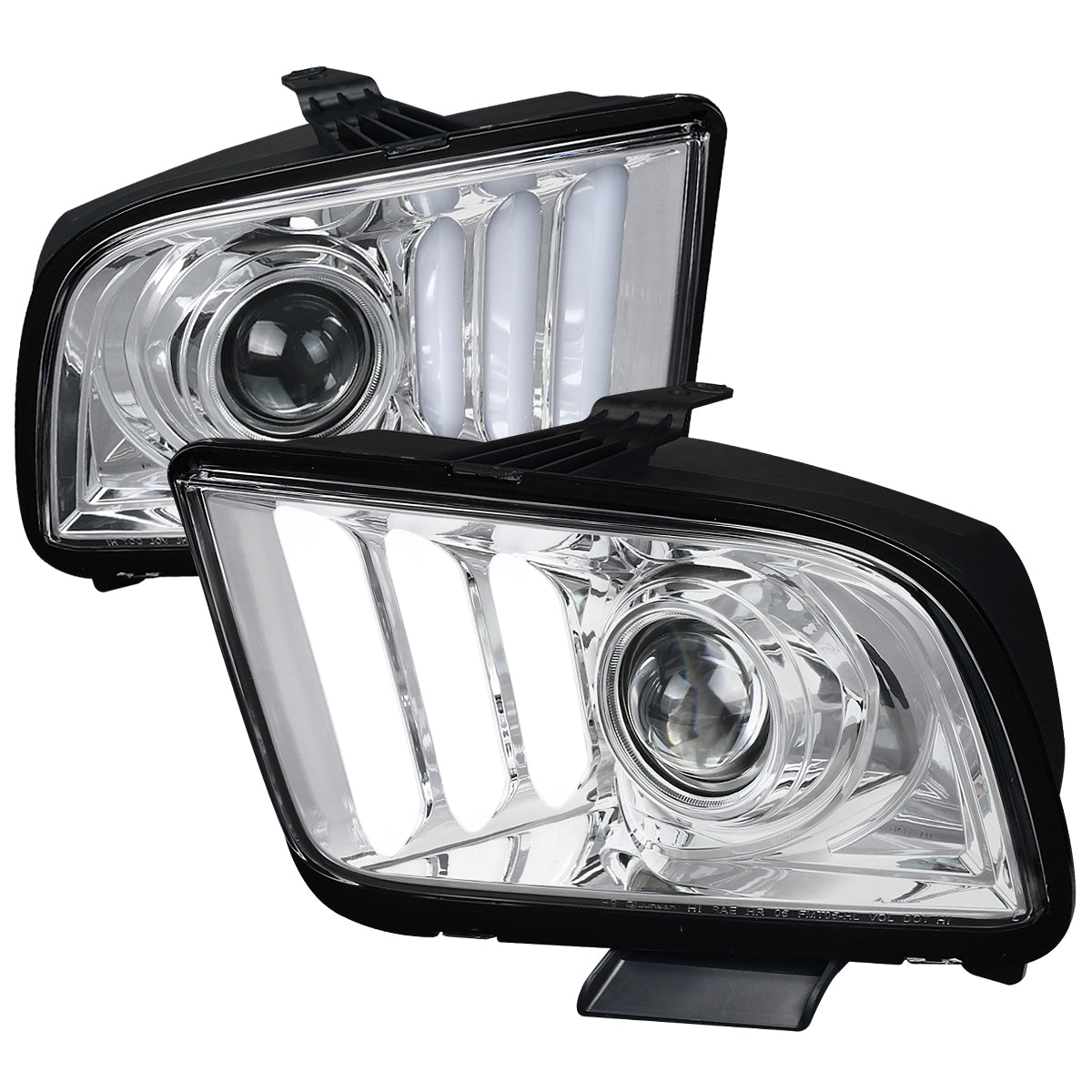 2005-2009 Ford Mustang S197 LED Bar Projector Headlights (Chrome Housing / Clear Lens)