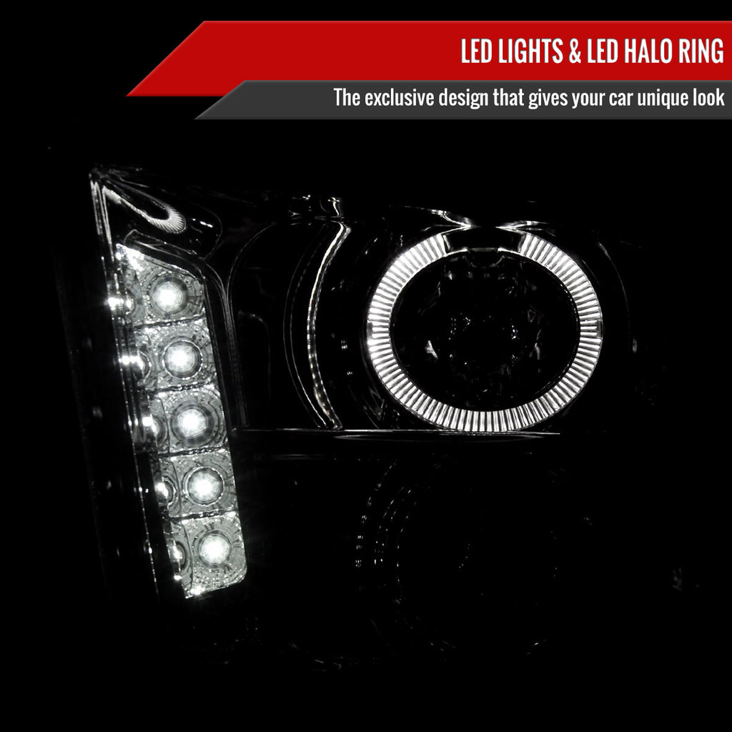 2005-2009 Ford Mustang S197 Halo Projector Headlights w/ LED Light Strip (Chrome Housing / Clear Lens)