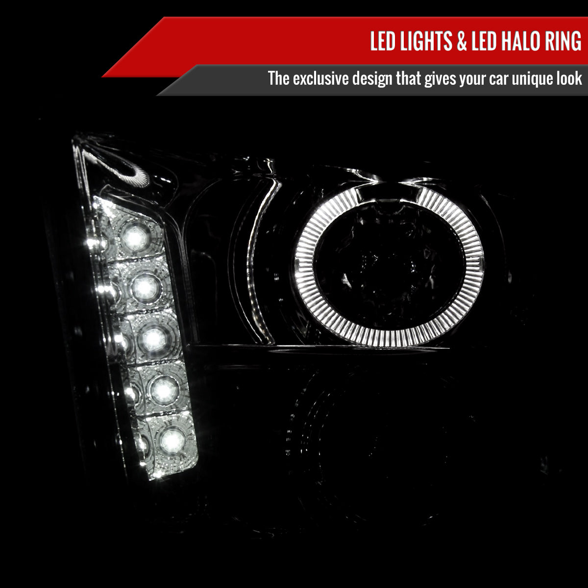 2005-2009 Ford Mustang S197 Halo Projector Headlights w/ LED Light Strip (Chrome Housing / Clear Lens)