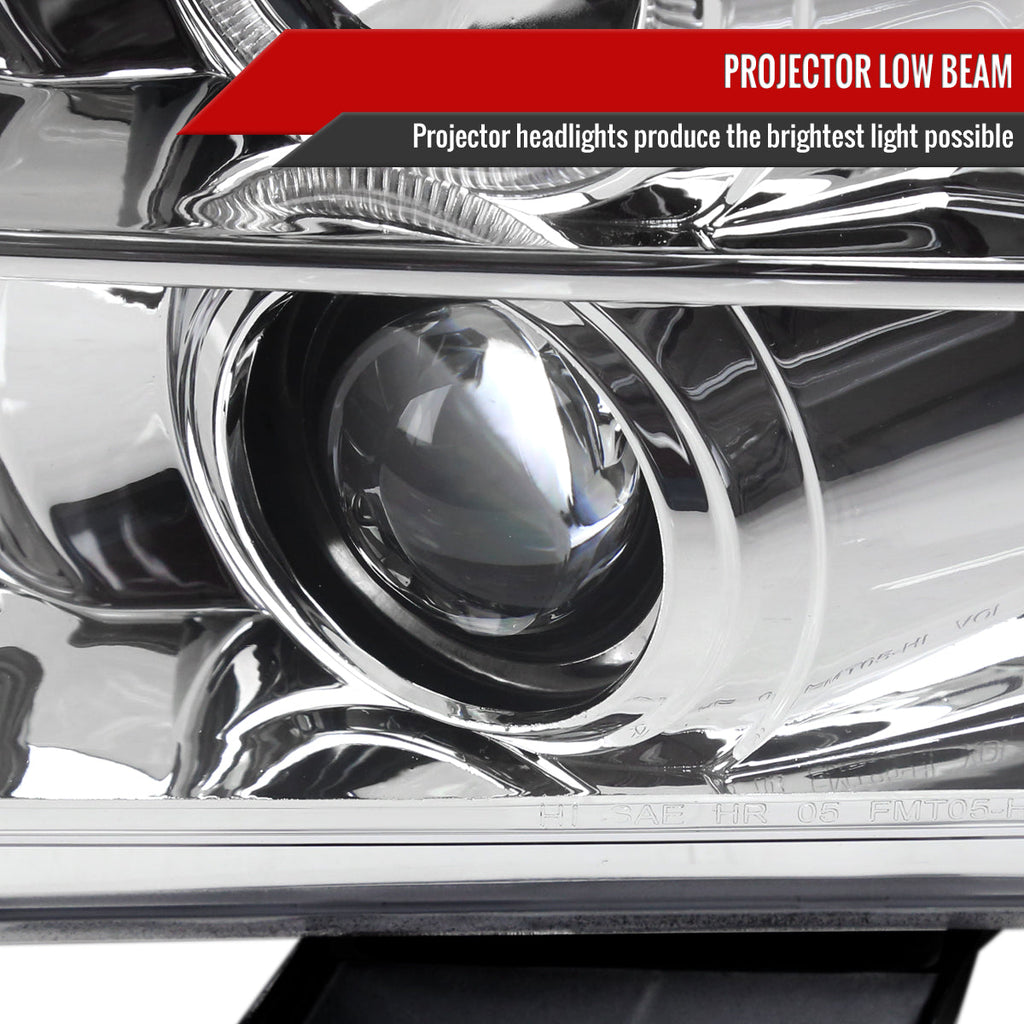 2005-2009 Ford Mustang S197 Halo Projector Headlights w/ LED Light Strip (Chrome Housing / Clear Lens)