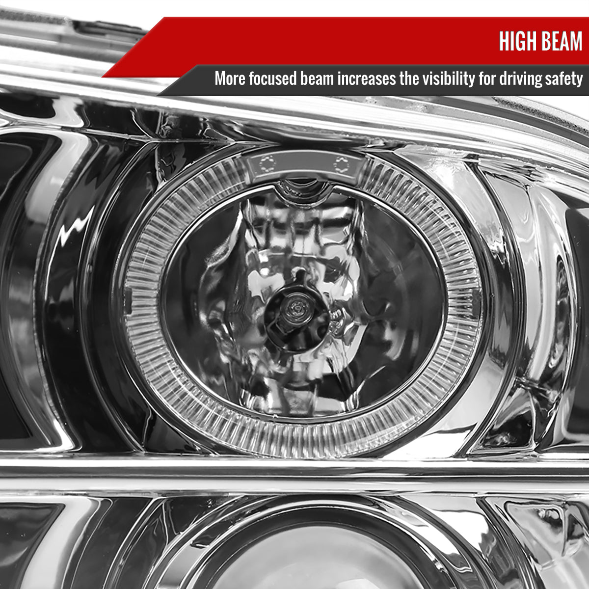2005-2009 Ford Mustang S197 Halo Projector Headlights w/ LED Light Strip (Chrome Housing / Clear Lens)