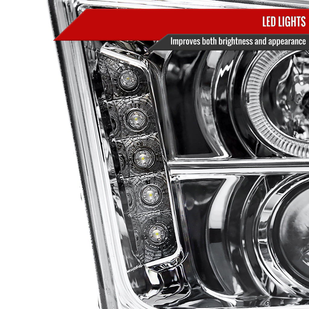 2005-2009 Ford Mustang S197 Halo Projector Headlights w/ LED Light Strip (Chrome Housing / Clear Lens)