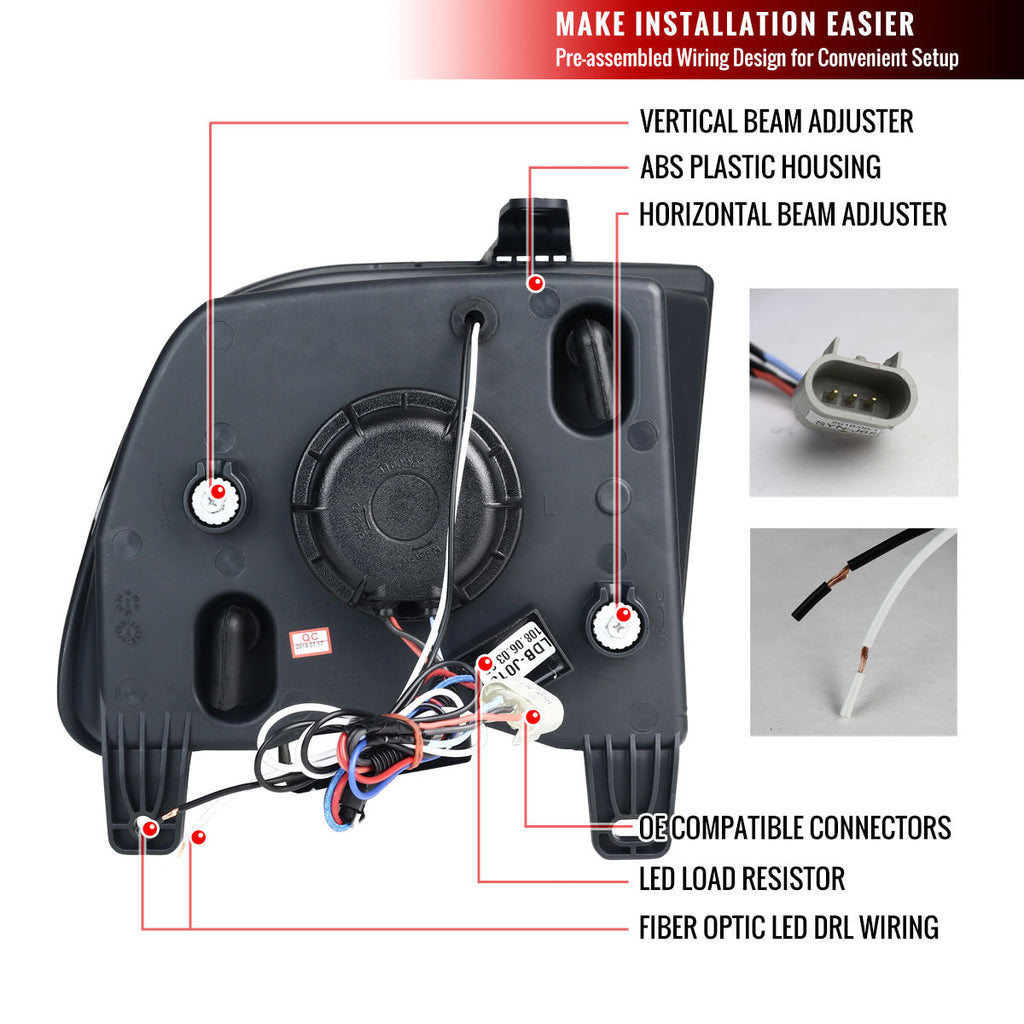 2005-2009 Ford Mustang S197 LED Bar Projector Headlights (Matte Black Housing / Clear Lens)