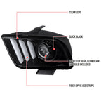2005-2009 Ford Mustang S197 LED Bar Projector Headlights (Jet Black Housing / Clear Lens)