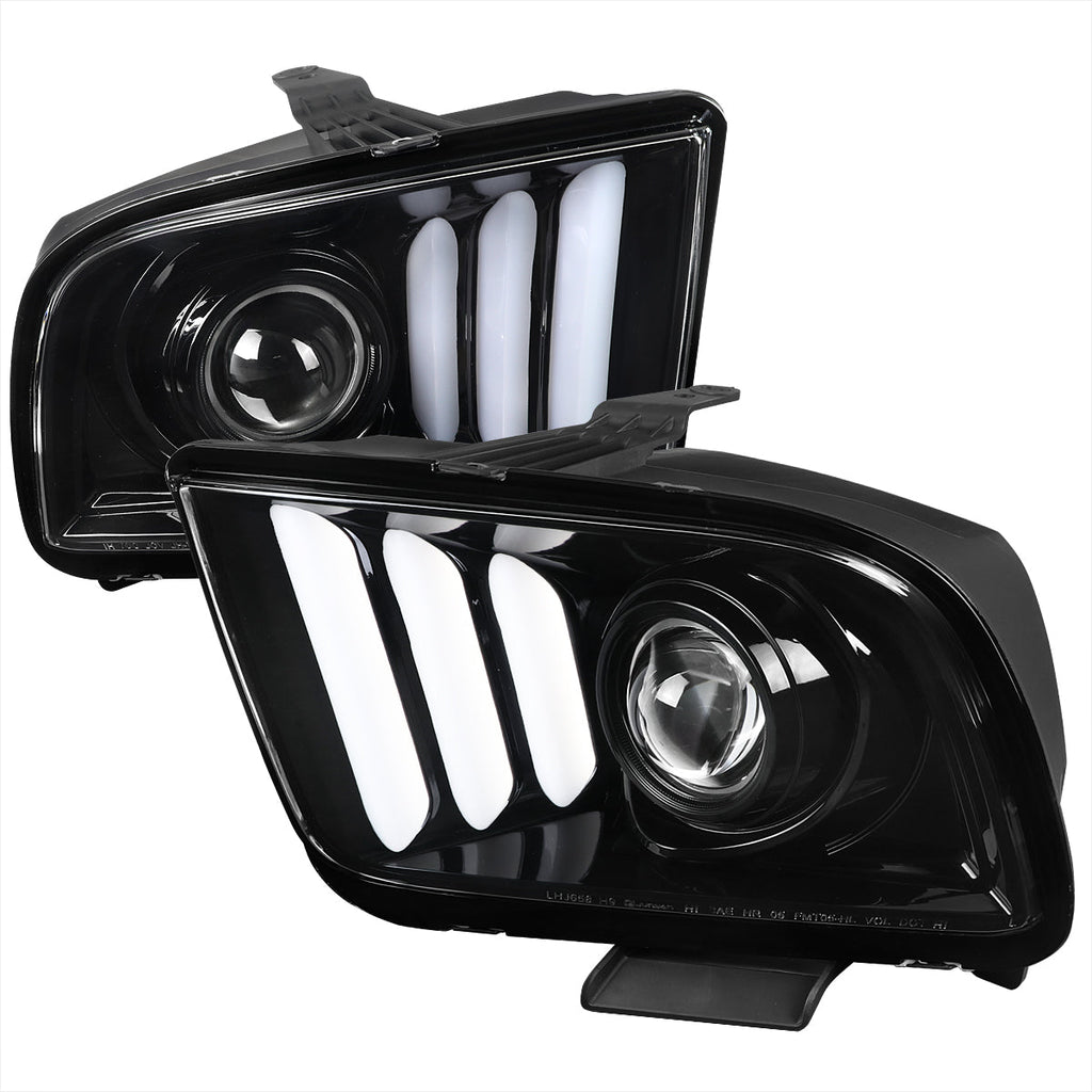 2005-2009 Ford Mustang S197 LED Bar Projector Headlights (Jet Black Housing / Clear Lens)