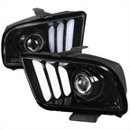2005-2009 Ford Mustang S197 LED Bar Projector Headlights (Jet Black Housing / Clear Lens)
