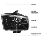 2005-2009 Ford Mustang S197 Halo Projector Headlights (Jet Black Housing / Clear Lens)