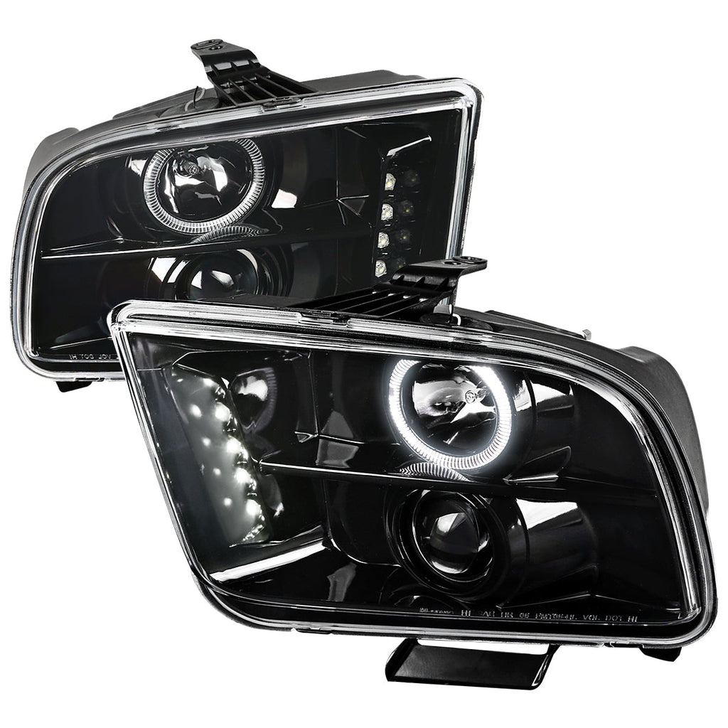 2005-2009 Ford Mustang S197 Halo Projector Headlights (Jet Black Housing / Clear Lens)