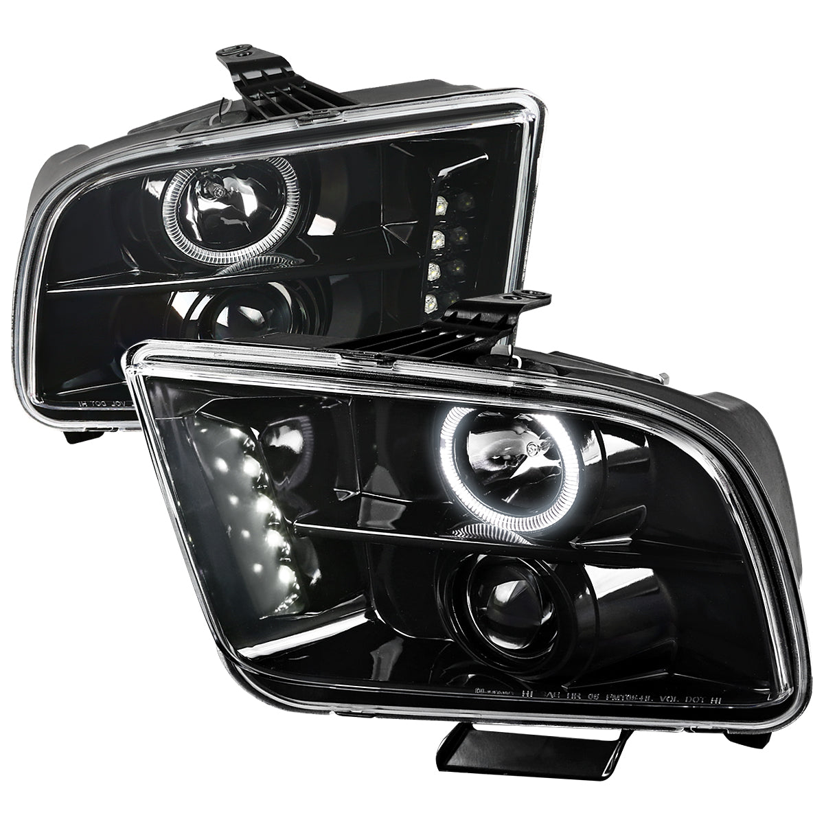 2005-2009 Ford Mustang S197 Halo Projector Headlights (Jet Black Housing / Clear Lens)