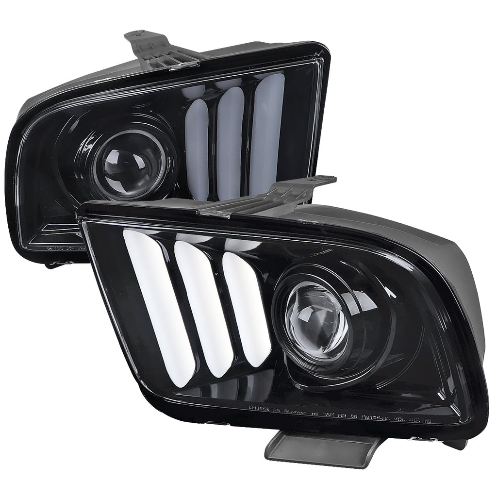 2005-2009 Ford Mustang S197 LED Bar Projector Headlights (Chrome Housing / Smoked Lens)