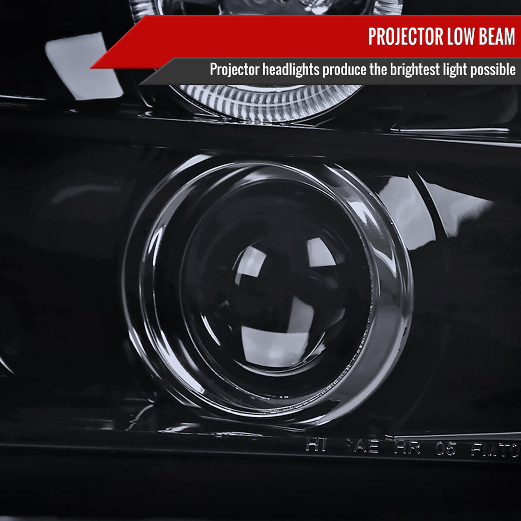 2005-2009 Ford Mustang S197 Halo Projector Headlights w/ LED Light Strip (Glossy Black Housing / Smoked Lens)