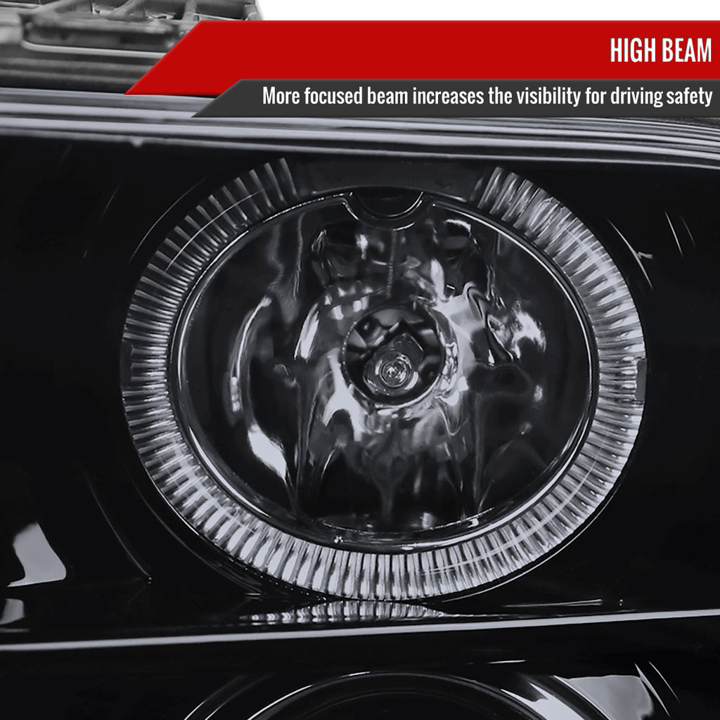 2005-2009 Ford Mustang S197 Halo Projector Headlights w/ LED Light Strip (Glossy Black Housing / Smoked Lens)