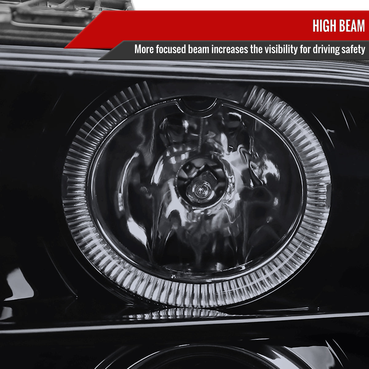 2005-2009 Ford Mustang S197 Halo Projector Headlights w/ LED Light Strip (Glossy Black Housing / Smoked Lens)