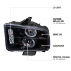 2005-2009 Ford Mustang S197 Halo Projector Headlights w/ LED Light Strip (Glossy Black Housing / Smoked Lens)