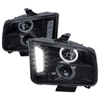 2005-2009 Ford Mustang S197 Halo Projector Headlights w/ LED Light Strip (Glossy Black Housing / Smoked Lens)
