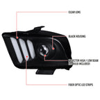 2005-2009 Ford Mustang S197 LED Bar Projector Headlights (Matte Black Housing / Clear Lens)