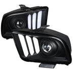 2005-2009 Ford Mustang S197 LED Bar Projector Headlights (Matte Black Housing / Clear Lens)