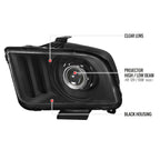 2005-2009 Ford Mustang S197 H1 Projector Headlights (Matte Black Housing / Clear Lens)