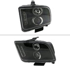 2005-2009 Ford Mustang S197 Halo Projector Headlights w/ LED Light Strip (Matte Black Housing / Clear Lens)