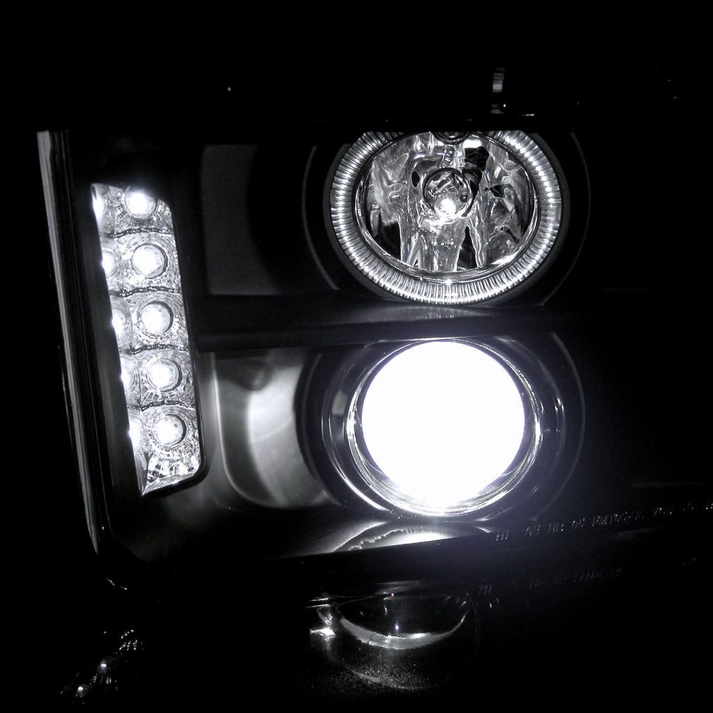 2005-2009 Ford Mustang S197 Halo Projector Headlights w/ LED Light Strip (Matte Black Housing / Clear Lens)