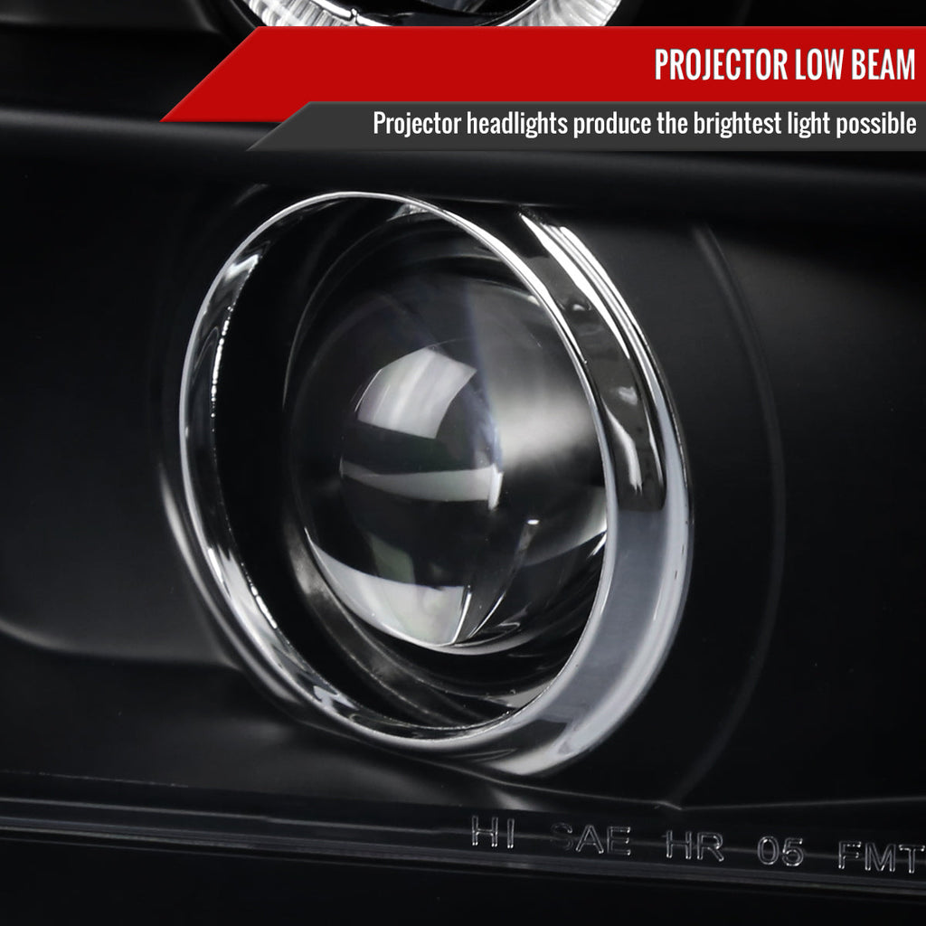 2005-2009 Ford Mustang S197 Halo Projector Headlights w/ LED Light Strip (Matte Black Housing / Clear Lens)