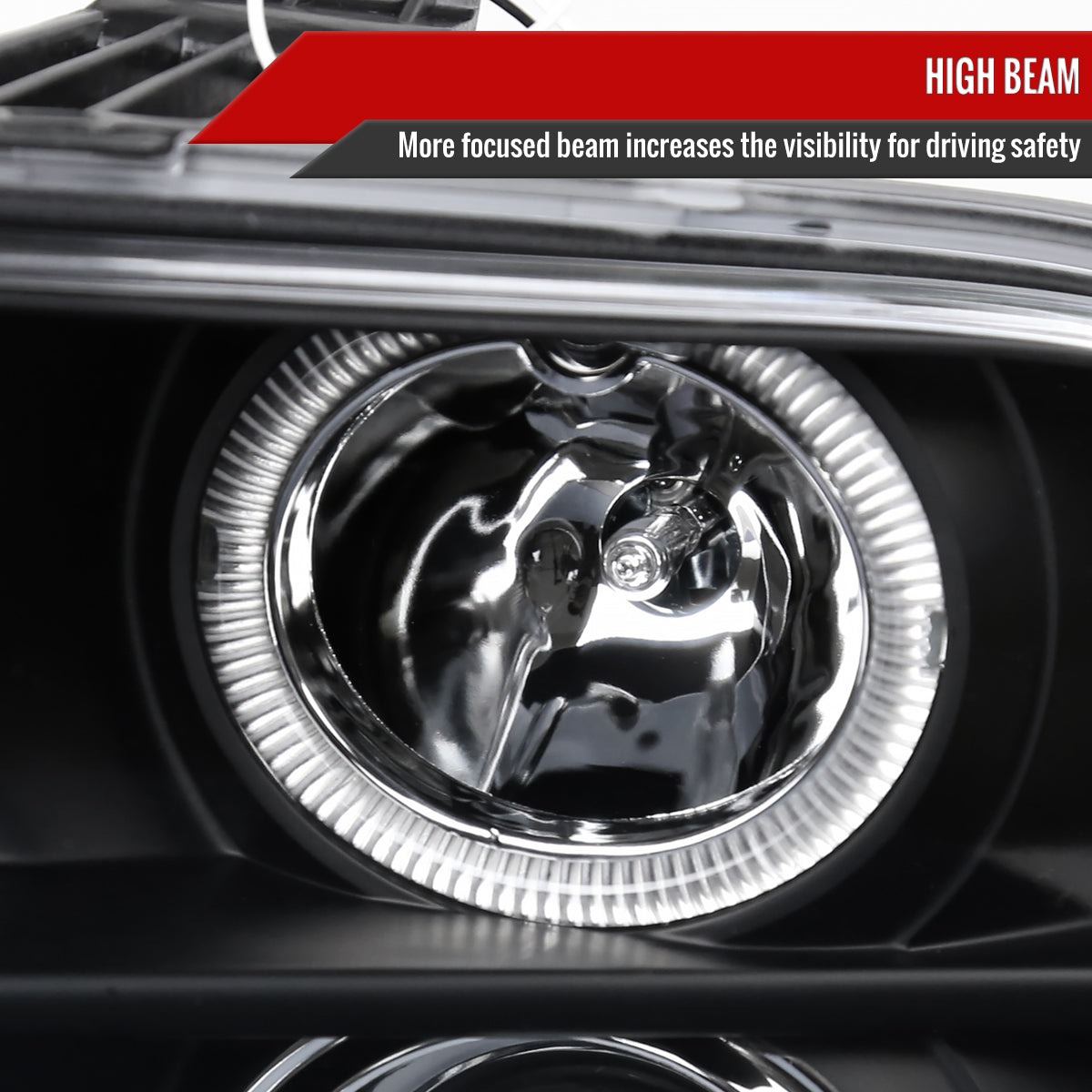2005-2009 Ford Mustang S197 Halo Projector Headlights w/ LED Light Strip (Matte Black Housing / Clear Lens)