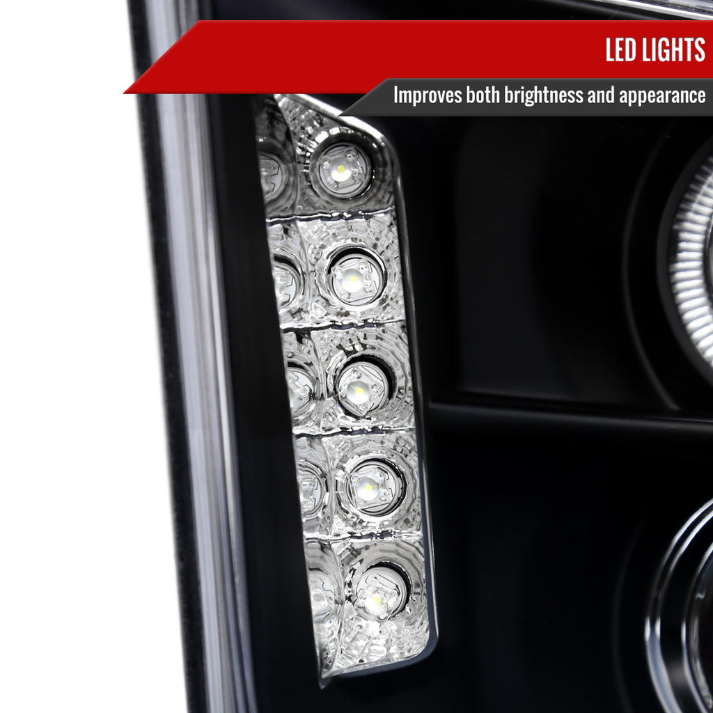2005-2009 Ford Mustang S197 Halo Projector Headlights w/ LED Light Strip (Matte Black Housing / Clear Lens)